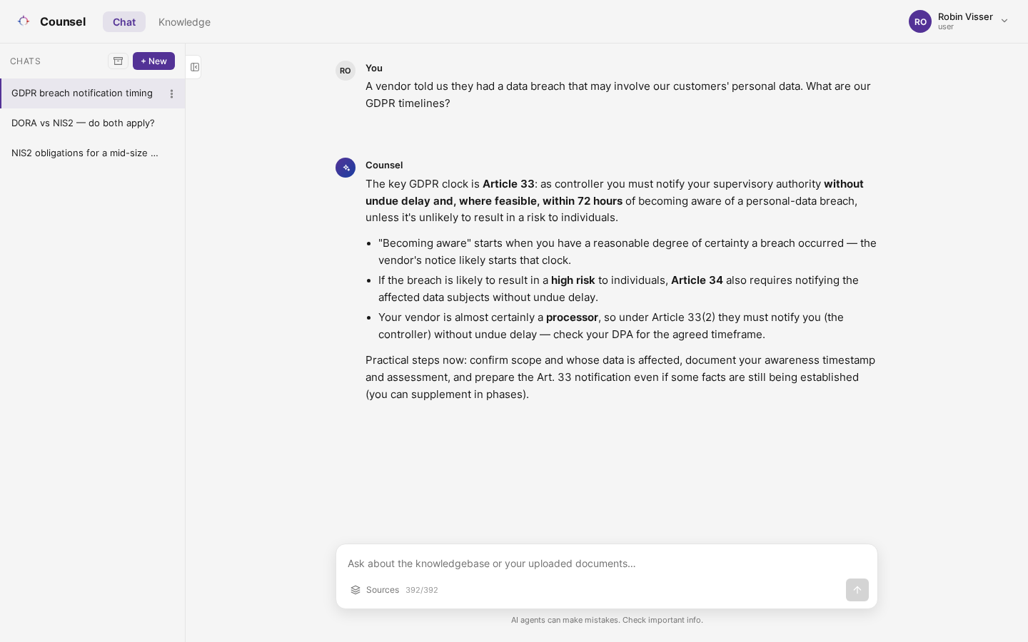A conversation with Counsel: the question and an answer with formatted lists