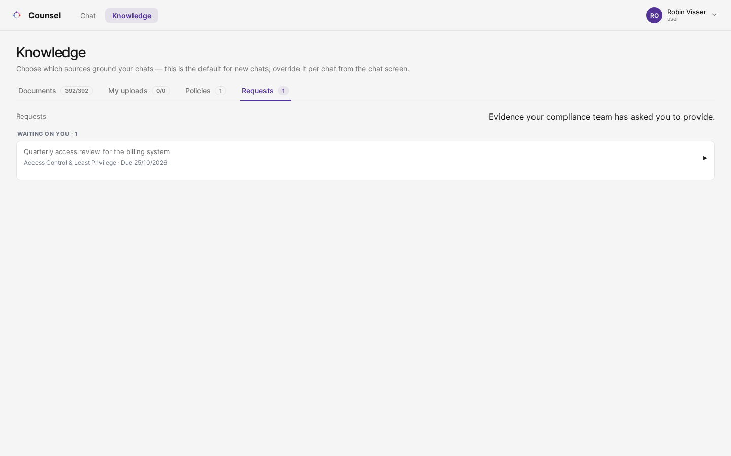 The Requests tab with a request from Command waiting on you