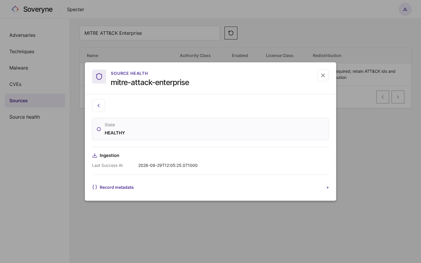 The health record of the MITRE ATT&CK Enterprise source